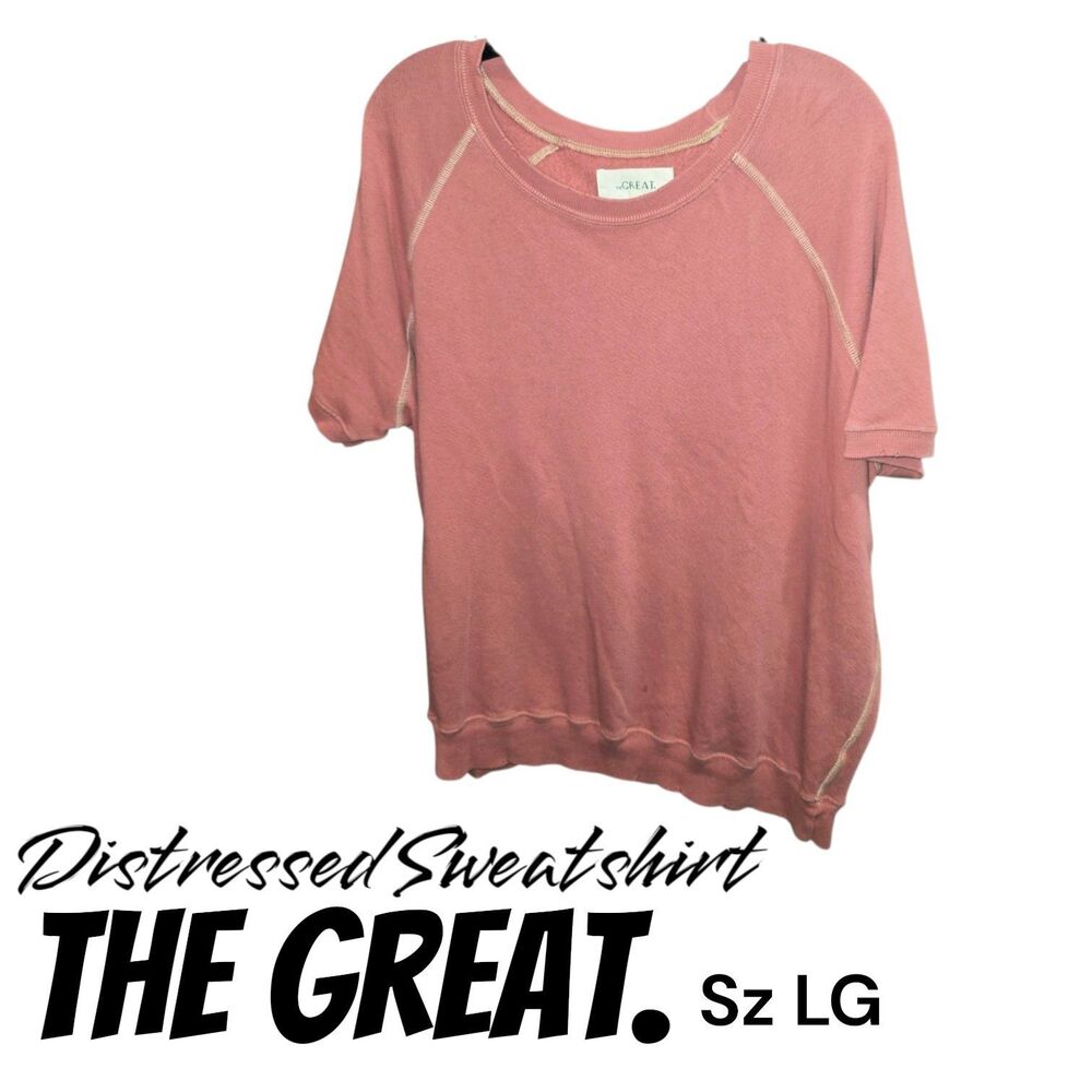 The Great Sz 3 (12/14) Coral Distressed Cotton Round Neck Boho S/S Sweatshirt